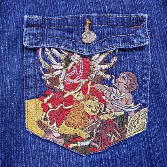 True Religion Women Jeans 33 Billy Bootcut Hindu God Durga Embroidered Flap - Picture 3 of 14